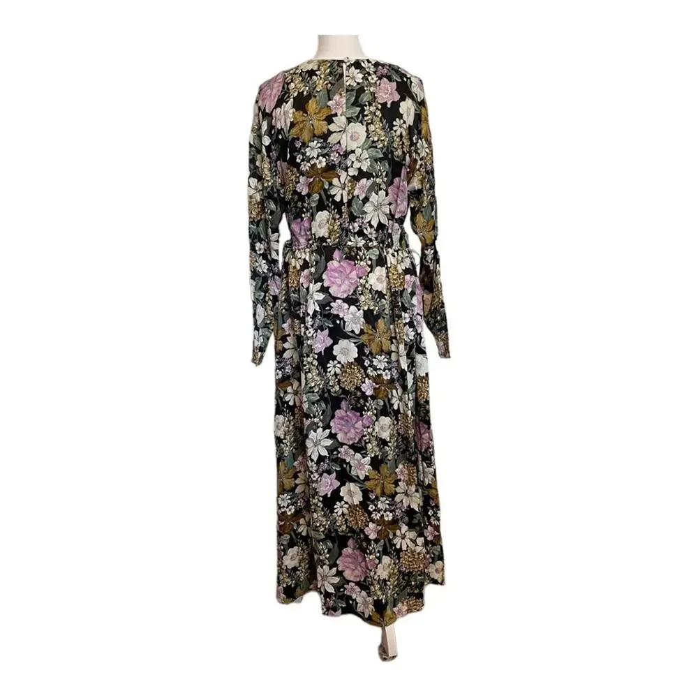 Asos Edition V Neck Oversized Midi Dress Drawstring Waist Floral Print Size 6